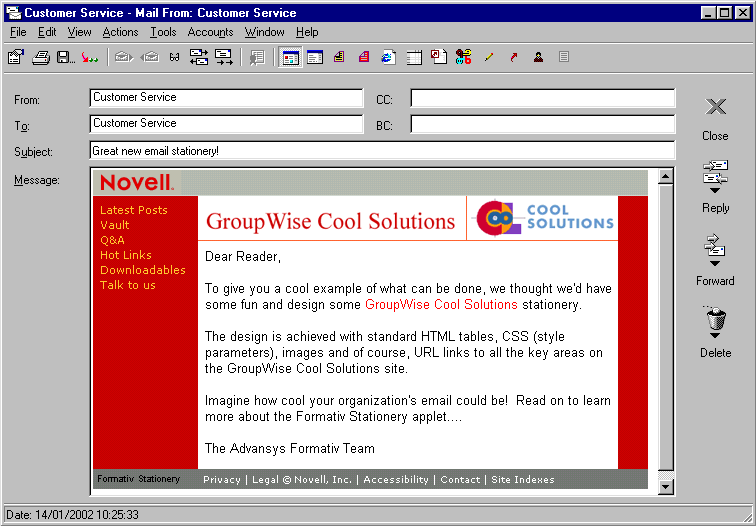 Mail message based on stationery selection