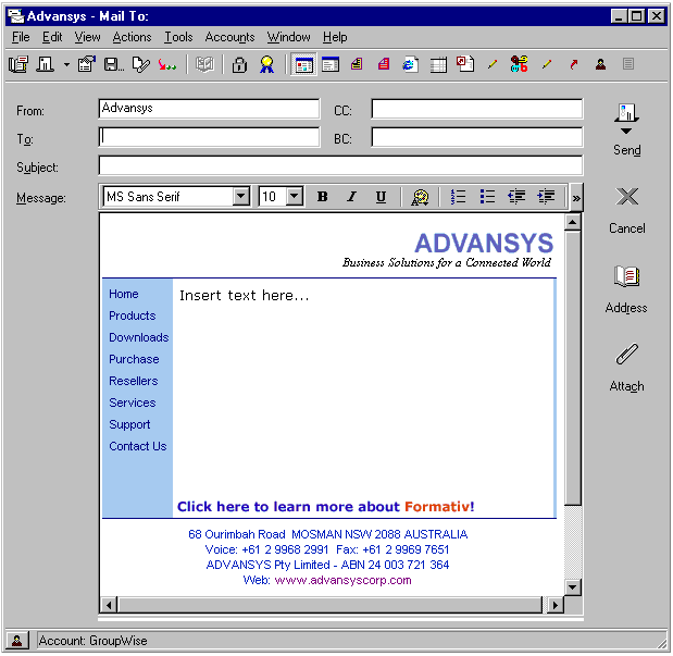Mail message based on stationery selection